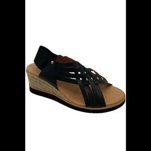 Pinaz Suede Leather Slide Espadrilles Black - Medium